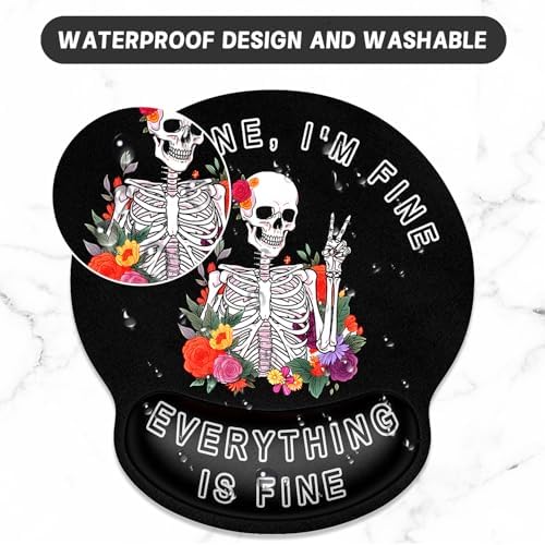 ITNRSIIET Ergonomic Mouse Pad with Wrist Support Wrist Rest Smooth Surface Non-Slip Rubber Base Comfortable Office Supplies Pain Relief, 9.8 x 9.1 inches, Flower Skull