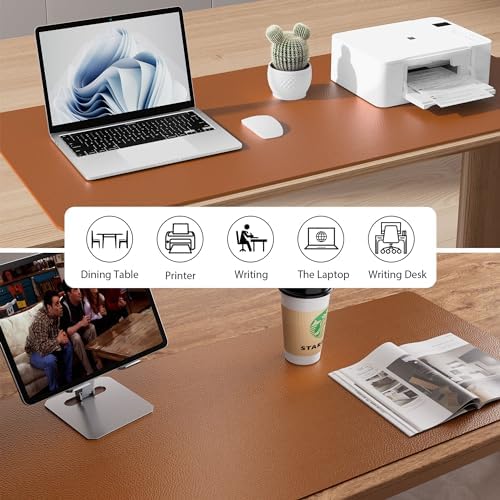 Aothia Faux Leather Desk Mat - Non-Slip PU Leather Desk Blotter, Waterproof Writing Surface, Large Desk Pad for Office & Home (Brown, 55" x 17")