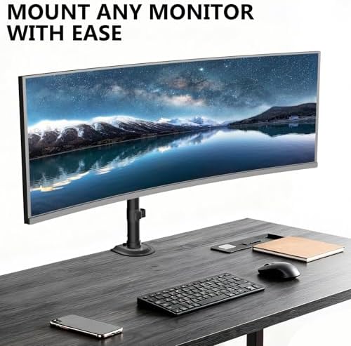 WALI Heavy Duty Single Monitor Arm Desk Mount for 13-49 Inch Screens, Ultrawide Monitor Stand with Full Motion Tilt, Swivel, Rotation, Holds up to 44 lbs, C-Clamp Mount for VESA 75/100mm,(M001S)