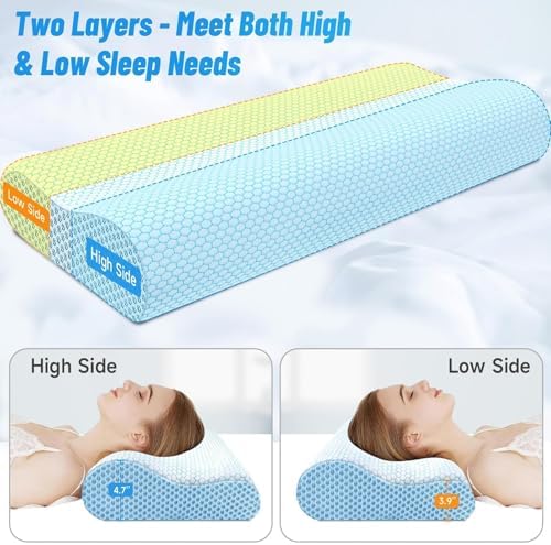Neck Pillow for Sleeping, Ergonomic Cervical Bed Pillow, Blue King Size