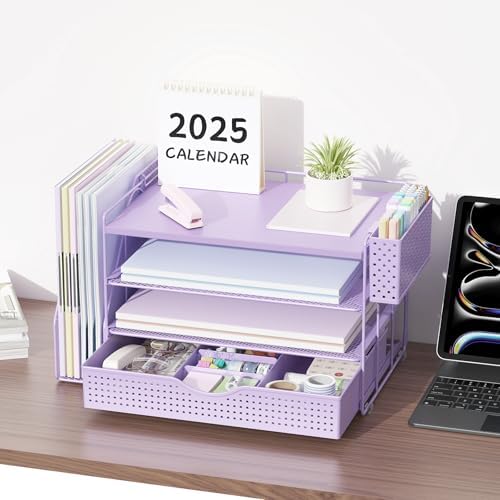 Wood Desk Organizers and Accessories with File Holder & Catalog Racks