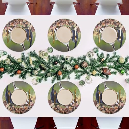 Cat Stretching Round Placemats Set of 4, Washable Non-Slip Stain Heat Resistant Place Mats Table Mats for Kitchen Dining Table Decor, 15”x15”