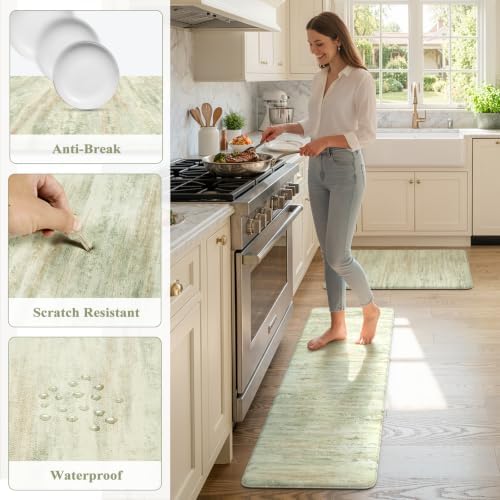 KIMODE Kitchen Mats for Floor, Light Green Aabstract Kitchen Rugs Sets of 2