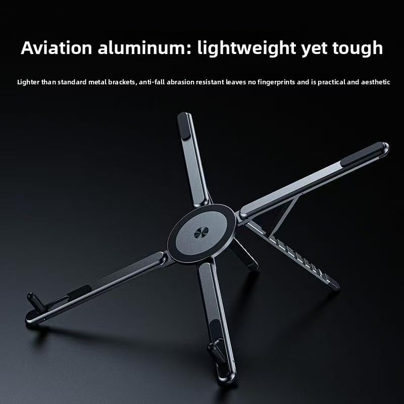 Portable Laptop Stand for Desk, Foldable Adjustable Computer Riser with Magnetic Phone Holder, Aluminum Laptop Stand Tablet Stand Mobile Phone Holder (Gray)