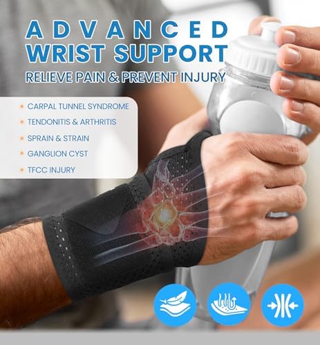 2-Pack Ultra-Thin Wrist Braces, Breathable Comfort Mesh Fabric Support for Pain Relief - Ideal for Carpal Tunnel, Tendonitis, Sports, Fitness and Daily Use - Adjustable Wrist Support (Black)
