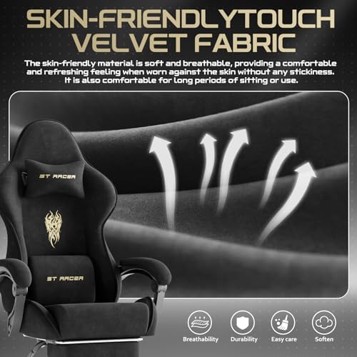 Soontrans Comfortable Video Gamer Chairwith Footrest, Ergonomic Velvet Fabric Gaming Chair for Adult, Reclining Desk Game Office Computer Chairs with Massage Lumbar Cushion,Headrest