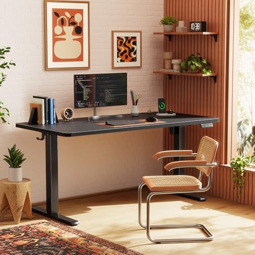 Huuger 55 X 24 Inch Electric Standing Desk with Power Outlets and USB-C Port, Height Adjustable Desk, Sit Stand Desk for Home Office, Computer & Gaming Desk, Stable Steel Frame, Carbon Black