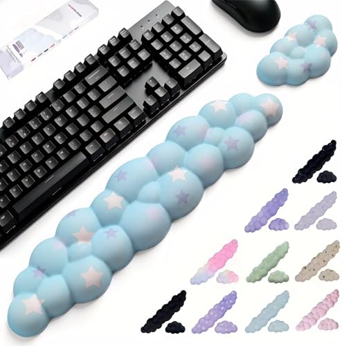 Cloud Wrist Rest Set for Keyboard & Mouse, 16.9", Blue Colorful Star