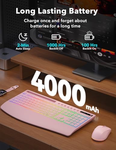 Trueque Wireless Keyboard and Mouse Combo, 4000mAh Battery, Wrist Rest