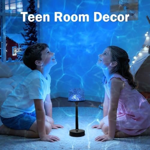 Cordless Shower Lamp,Bedside Lamp,Touch Ocean Wave Projector Light,3 Way Color Temperature,16 Color Changing Light,Dimmable,Rechargeable Aurora Night Lights for Bedroom Bathroom, Waterproof