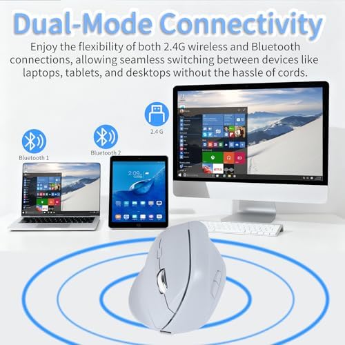 Bluetooth Wireless Vertical Mouse - Ergonomic Design, Rechargeable with Type-C, Silent Operation for Office and Home Use, Ideal for Professionals & Students (Blue)