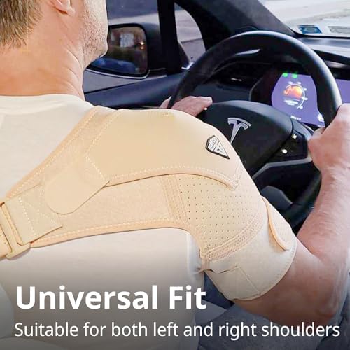 FIGHTECH Shoulder Brace for Torn Rotator Cuff | Pain Relief, Support and Compression Sleeve Wrap Stability Recovery Fits Left Right Arm, Men & Women (Nude), Large/X-Large (Pack of 1)