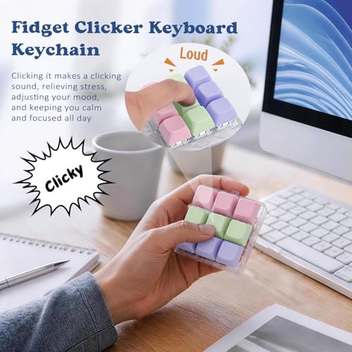 Keyboard Fidget Toy, Creamy Fidget Clicker Keyboard Fidget Keychain, Button Fidget Gifts for Adults, Boost Focus & Ease Anxiety Anywhere — Perfect Stress-Relief Gift (3×3 Grid Layout T)