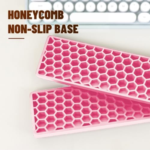 17 Inch Silicone Keyboard Wrist Rest, 0.59 Inch Thick Ergonomic Wrist Support for Full Size Mechanical & Membrane Keyboards, Honeycomb Non-Slip Pad for Office Gaming (Pink)