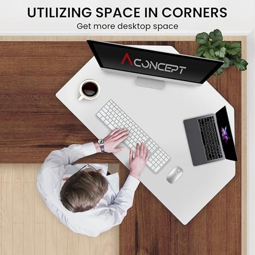34 inch White Corner Height Adjustable Standing Desk Converter, One-Click Sit to Stand up Desk Riser, Pre-Assembled Dual Monitor and Laptop Workstation