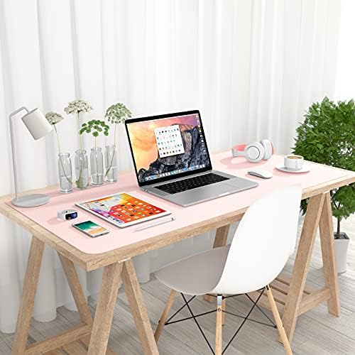 Hsurbtra Desk Pad, 35.5" x 17" PU Leather Desk Mat, XXL Extended Mouse Pad, Waterproof Desktop Blotter Protector, Non-Slip Ultra Thin Large Laptop Keyboard Writing Mat for Office Home, Pink