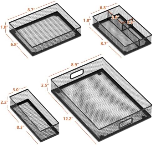 5 Pack Desk Drawer Organizers, Metal Mesh Office Desk Drawer Organizer Tray, Paper Organizer Letter Tray for Desk Accessories, Pen Pencil Holder for Office, Home, School, Classroom