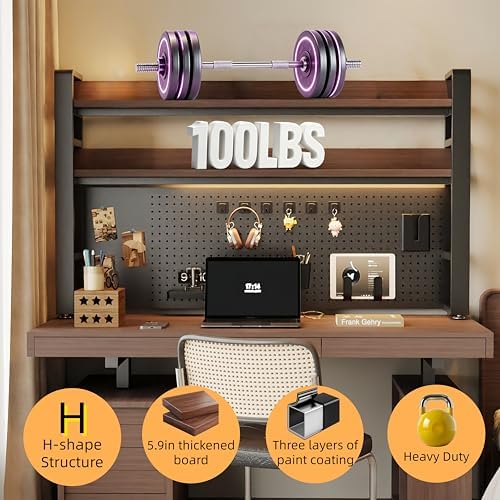 Desktop Hutch Bookshelf, 2-Tier Metal Desk Shelf for Top of Desk