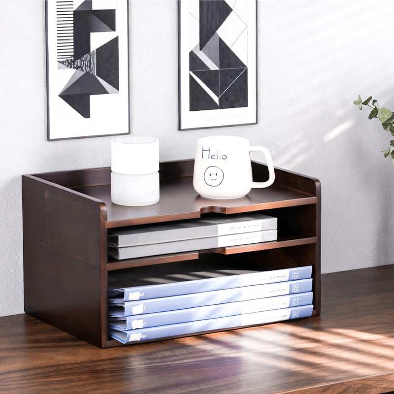 Wooden Desk Organizer with File Sorter, Stackable Paper Tray & Mail Holder
