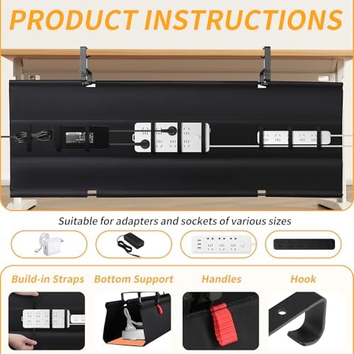 Under Desk Cable Management Tray No Drill,48Inch Cable Management,Black