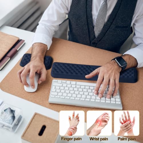 Keyboard Wrist Rest Mouse Wrist Support, Memory Foam Wrist Rest Pad for Computer Laptop, Ergonomic Wrist Cushion Support for Typing Pain Relief, Gaming Home Office, Navy Blue
