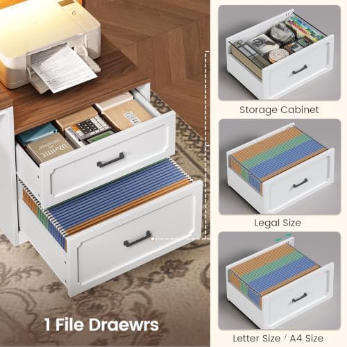 SEDETA Farmhouse L Shaped Standing Electric Desk with Storage, White