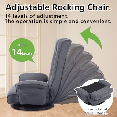 360° Swivel Floor Gaming Chair, Folding Floor Lounge Chair with with Padded Armrest and Back Support,14 Position Adjustable Recliner,Lazy Japanese Floor Chair for Esports,Reading,Napping,Grey