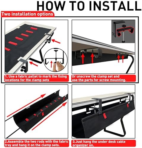 No Drill Under Desk Cable Management Tray, 48" Desk Cable Organizer