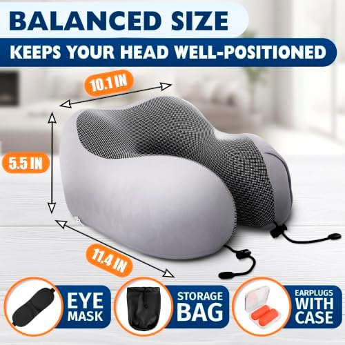 Travel Neck Pillow for Airplane, 100% Memory Foam 11.4" x 5.5"