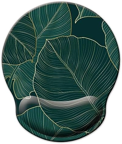 Mouse Pad with Wrist Support, Ergonomic Mouse Pad with Memory Foam Wrist Rest Cushion, Non-Slip Rubber Base Gaming Mice Pad for Home Office Computer Laptop, Green Leaves