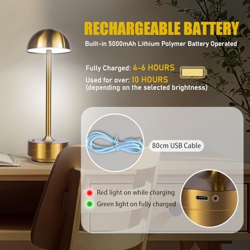 Cordless LED Table Lamp Rechargeable Table Lights Outdoor Gold