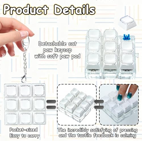 Double Layer Keycap Keyboard Fidget Toy, Keyboard Fidget Keychain 9-in-1 Keyboard Decompression Button Finger Clicker Toys, Click Buttons Fidget Toy ADHD Sensory Fidget Toy Stress Relief Gifts（W