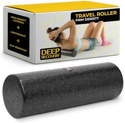 Deep Recovery Yoga Foam Roller for Physical Therapy & Exercise – Black Back Roller for Back Pain, Legs, and Shoulders, 12in x 4in Travel Size – Deep Tissue Massage for Myofascial Release