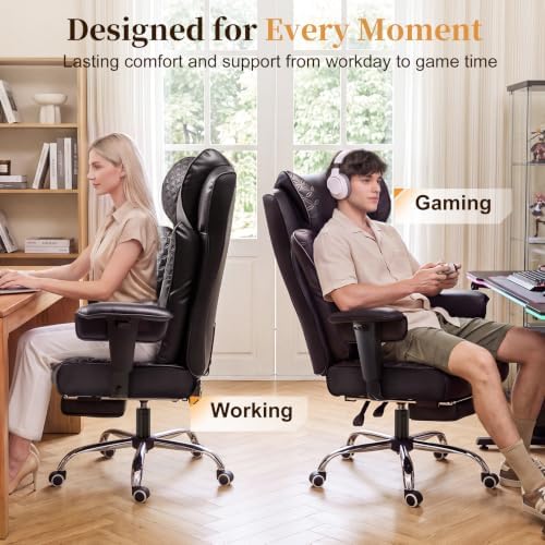 COMHOMA Big and Tall Gaming Chair with Footrest Ergonomic Office Chair
