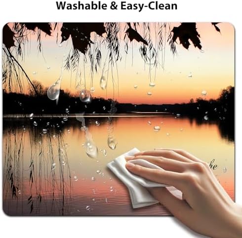 9.5x7.9 Inch Office/Gaming Mouse Pad, God Speaks in The Silence of The Heart Inspirational Quote, Serene Lake Scene at Sunset Christian Bible Verse Scripture Cute Anti-Slip Mat for Desk