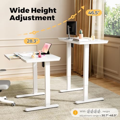 32" Glass Standing Desk with Drawer, Small Electric Desk