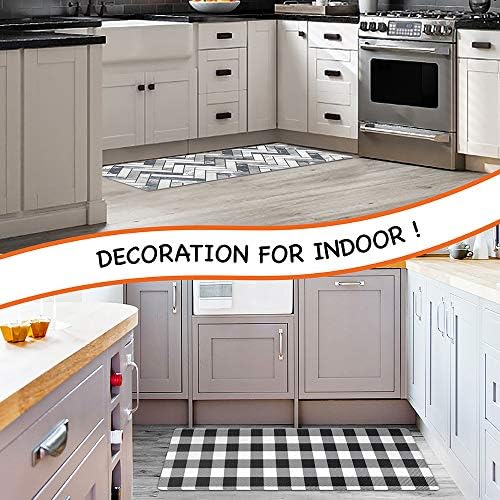 OPUX Anti Fatigue Kitchen Floor Mat, Reversible Cushioned Memory Foam Kitchen Rug Pad, Waterproof Non-Slip Padded Comfort Standing Mat Laundry Home, 47x17 (Buffalo Check Black White Herringbone)