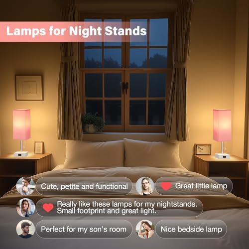 Fenmzee Bedside Lamp for Bedroom Set of 2 - Pink Table Lamp for Nightstand