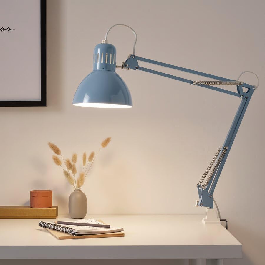 Adjustable Swing Arm Desk Lamp, Light Blue Steel, 7 Inch Shade, LED Compatible, with Clamp Mount, 4.9 Ft Cord (Light Blue)