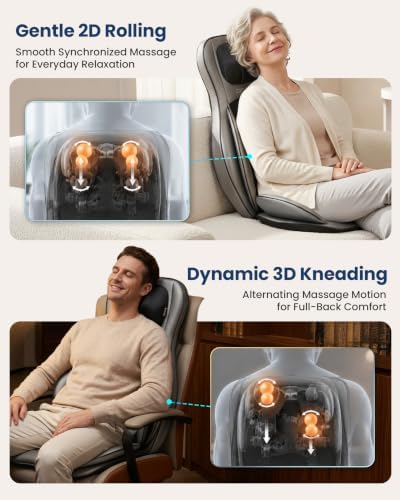 COMFIER Massager Chair with Heat, Shiatsu Neck Back Massager Portable with Compress & Rolling,Massage Chair Pad for Full Back, Neck & Shoulders,Full Body Pain, Gray