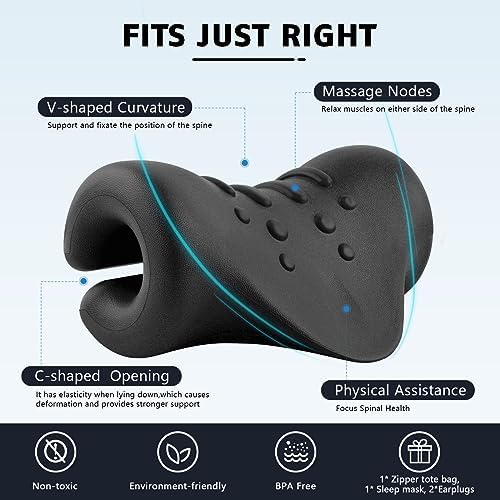 Neck Stretcher for Neck and Shoulder Pain Relief, Cervical Traction Device for TMJ Support, Ergonomic Neck Stretching Pillow, Black