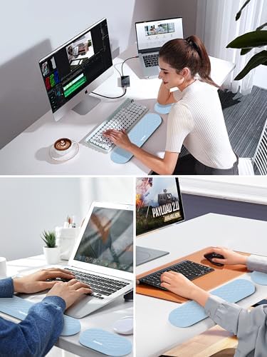 Ergonomic Wrist Rest, Full-Size Keyboard & Mouse Wrist Support Pad, Blue