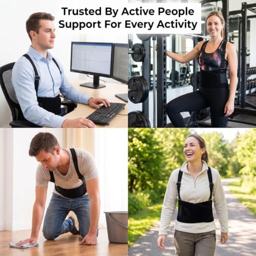 1 Pack Black Adjustable Back Brace For Men Women Lower Back, 2-In-1 Posture Corrector Lumbar Support Belt, Wide Padded Compression Design, Anti-Slip Ergonomic Protector For Heavy Lifting Work