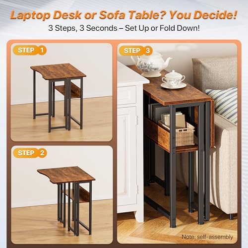 Huuger Folding Desk with Storage Shelf, 23.6 Inch Foldable Computer Table