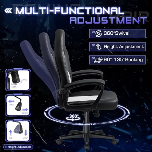Office Gaming Chair Leather Computer Chairs High Back Ergonomic Adjustable Racing Game Desk Chair Executive Conference Chair (White)