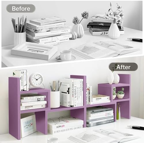Jerry & Maggie Desktop Organizer Office Storage Rack Adjustable Wood Display Shelf Birthday Gifts Toy Home Decor Free Style Rotation Display True Natural Stand Shelf (Violet)