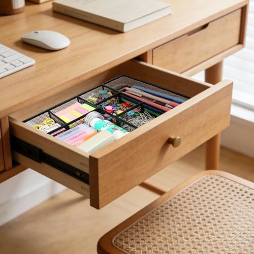 shenee Desk Drawer Organizer Tray,Drawer Organizer for Office and Home,Desk Organizer with Drawers,7 Compartments,Non-Slip Desk Organizers (Black, 12.3" L x 8.3" W x 1.8" H)