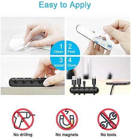 INCHOR Cord Organizer for Desk, Cable Organizer Cable Holder 3 Pack Black