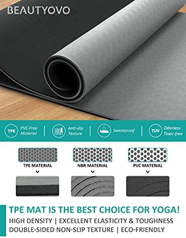 BEAUTYOVO Yoga Mat with Strap, 1/3 Inch Extra Thick Yoga Mat Double-sided Non Slip, Professional TPE Yoga Mats for Women Men, Workout Mat for Yoga, Pilates and Floor Exercises