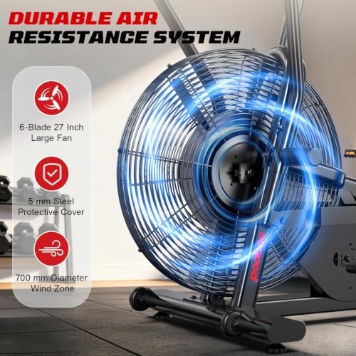 pooboo Air-Resistance Exercise Fan Bike, Air Bike with Dual Acction Handlebars&Dual-Layer Transmission System, Stationary Bike with APP Connection for Home Gym HIIT Cardio Full Body Workout